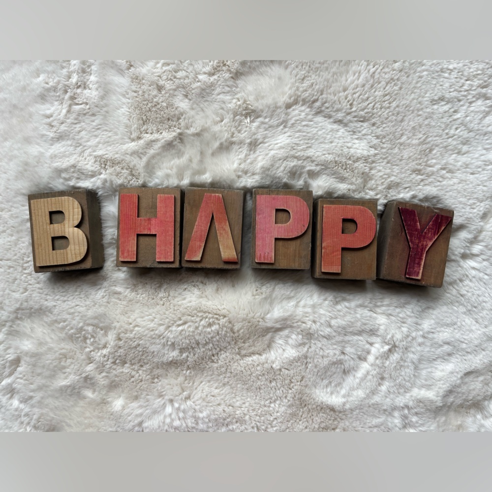 Wooden Block Letters 'B HAPPY'